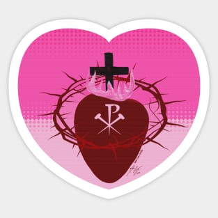 Sacred Heart of Jesus with Chi Rho Pink Sticker